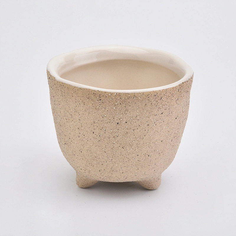 ceramic candle holders wholesale, matte ceramic container with feet