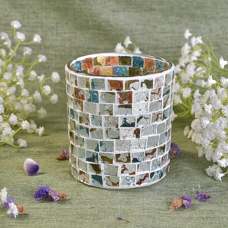 Mosaic glass candle holder multi colors home decoration wholesale