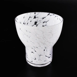 white petal decorated glass vessel with base, unique glass candle jar hand made