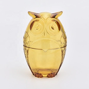 Owl shape glass candle jar with lid brown home decoration