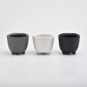 Round shape cute ceramic jars matte black candle holders wholesale