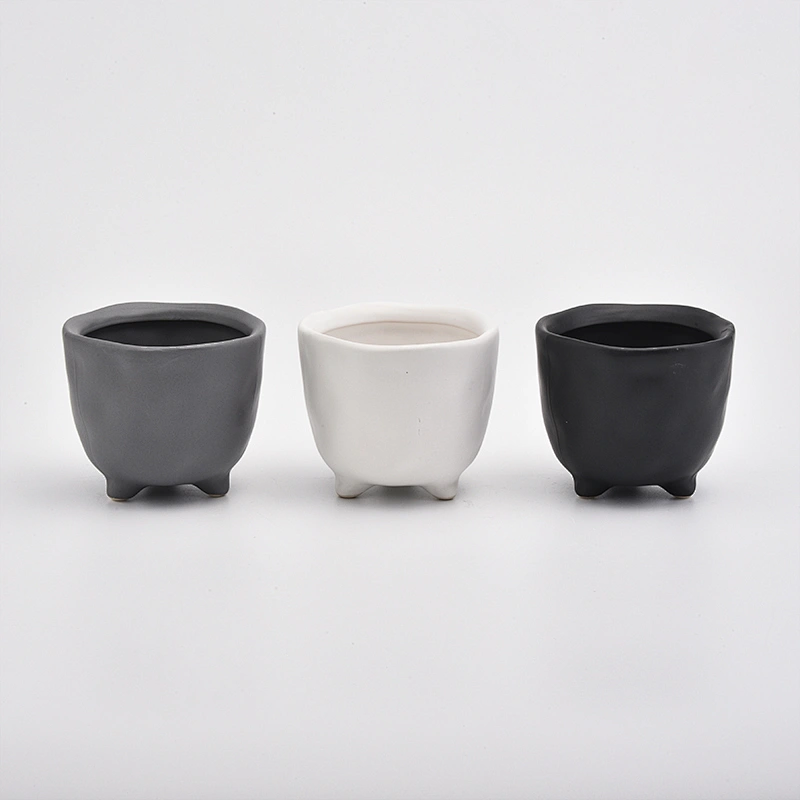 Round shape cute ceramic jars matte black candle holders wholesale