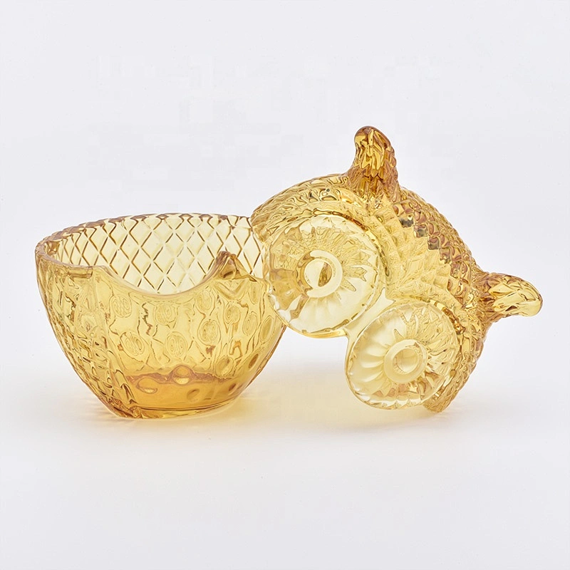 Small owl shape yellow glass candle jar home decoration