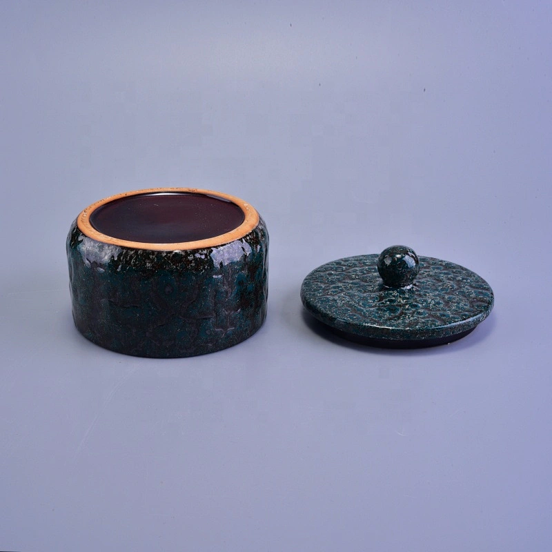 Frosted ceramic candle container round candle jar with lid home decor
