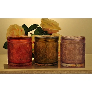 Sunny design luxury embossed Glass candle holder with glass lids