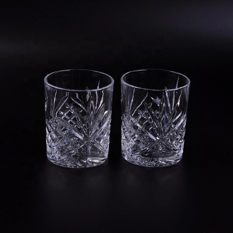 Clear leaves engraved glass candle holders wholesale for home decoration
