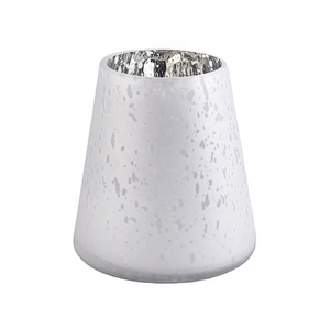 Large white glass candle vessels with mercury decorations