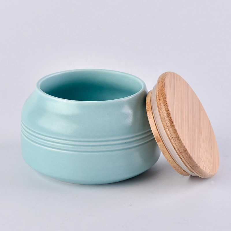 Sunny Custom frosted decorative ceramic candle jar with wood lid