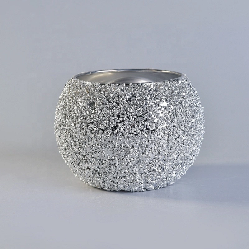 Silver Sandy Glass Ball Glass Candle Holders Home Decoration