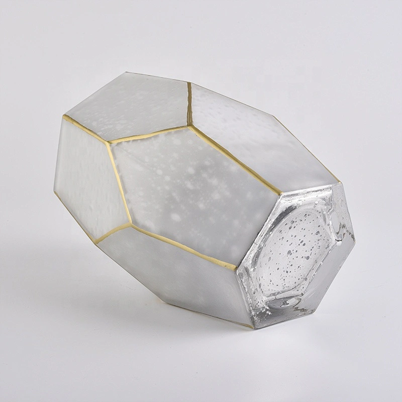 Unique Frosted White Glass Candle Holders with gold rim