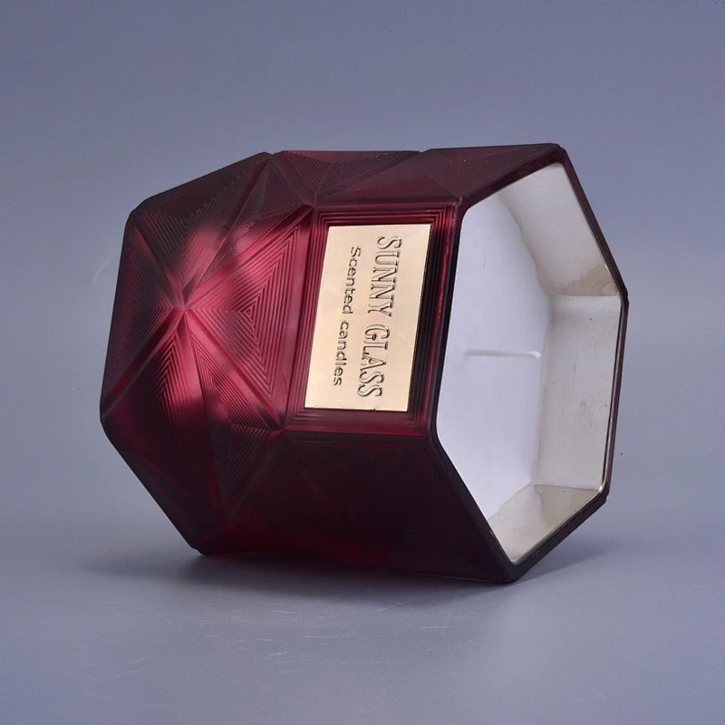 Sunny luxury red scented Hexagon glass candle jar holder wholesales