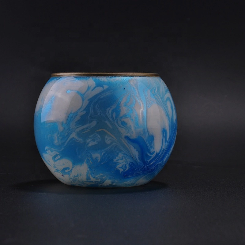 Ball glass candle jars with gold rim blue purple home decoration wholesales
