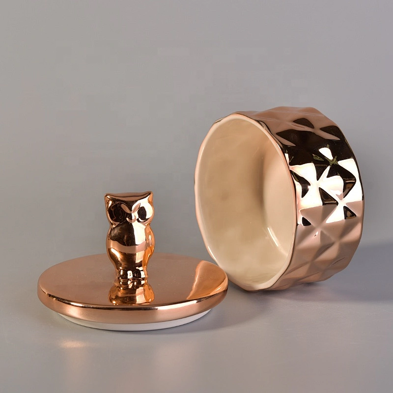 Electroplating ceramic candle container with gold lid wholesales