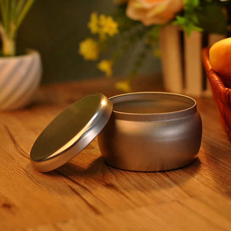 Custom round silver Metal candle box tin with matel lid