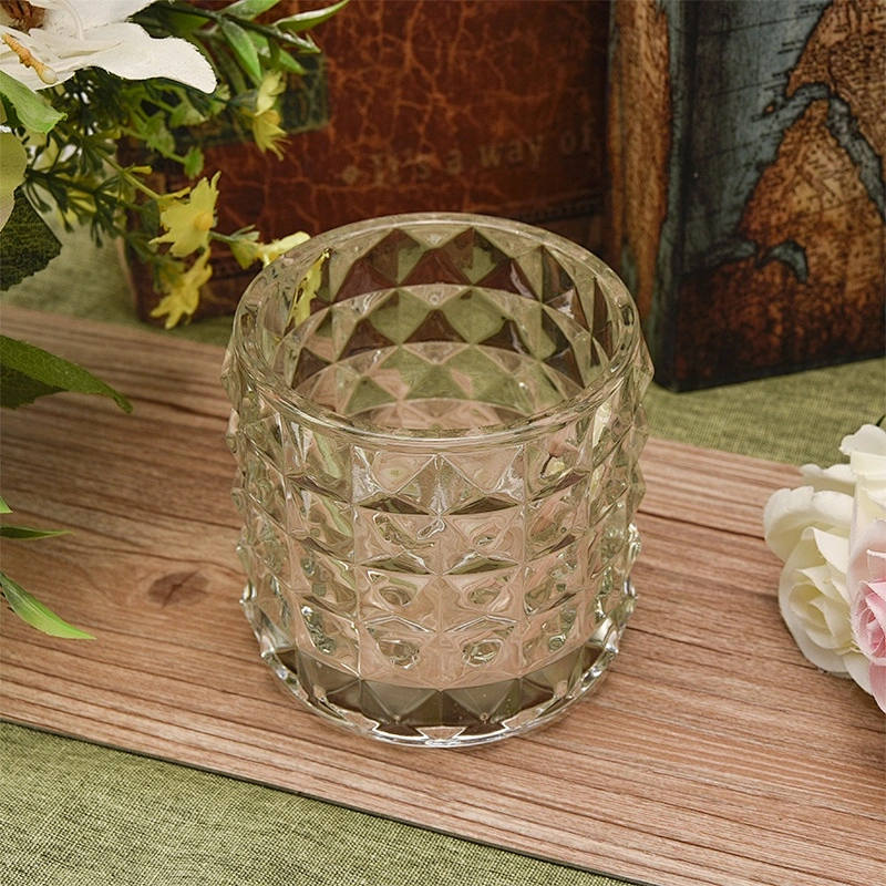 Wholesale cylinder glass candle  holders embossement home decoration