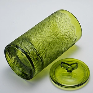 Sunny design green spraying luxury glass candle vessel with lid
