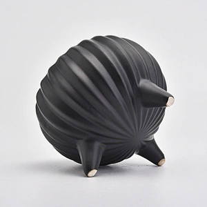 matte black ceramic jar for candles/plants, tripus ceramic vessel