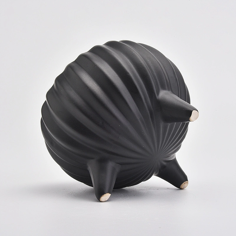matte black ceramic jar for candles/plants, tripus ceramic vessel