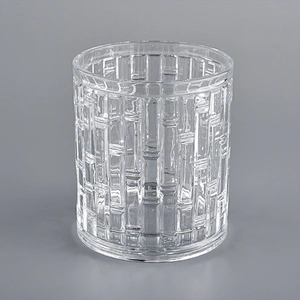Clear glass candle holder, textured glass candle vessels