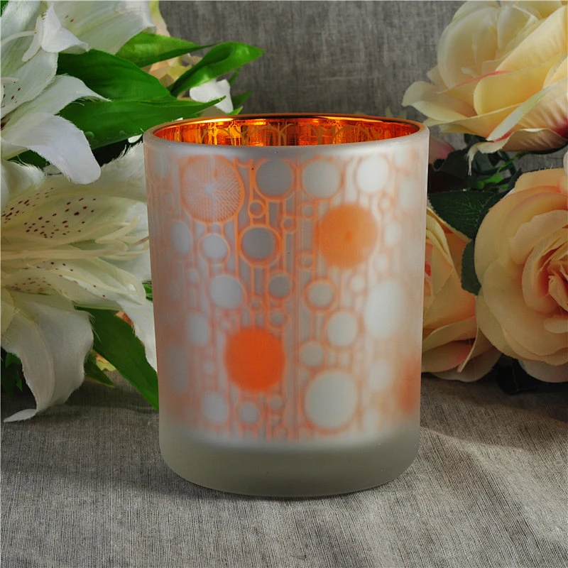 frosted glass votive candle holder, laser decoration glass container