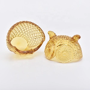 Small owl shape yellow glass candle jar home decoration