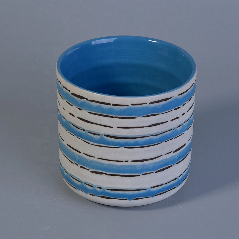 Vintage blue round hurricane ceramic scented candle holders home decor supply