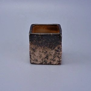 Square brown ceramic candle holder christmas