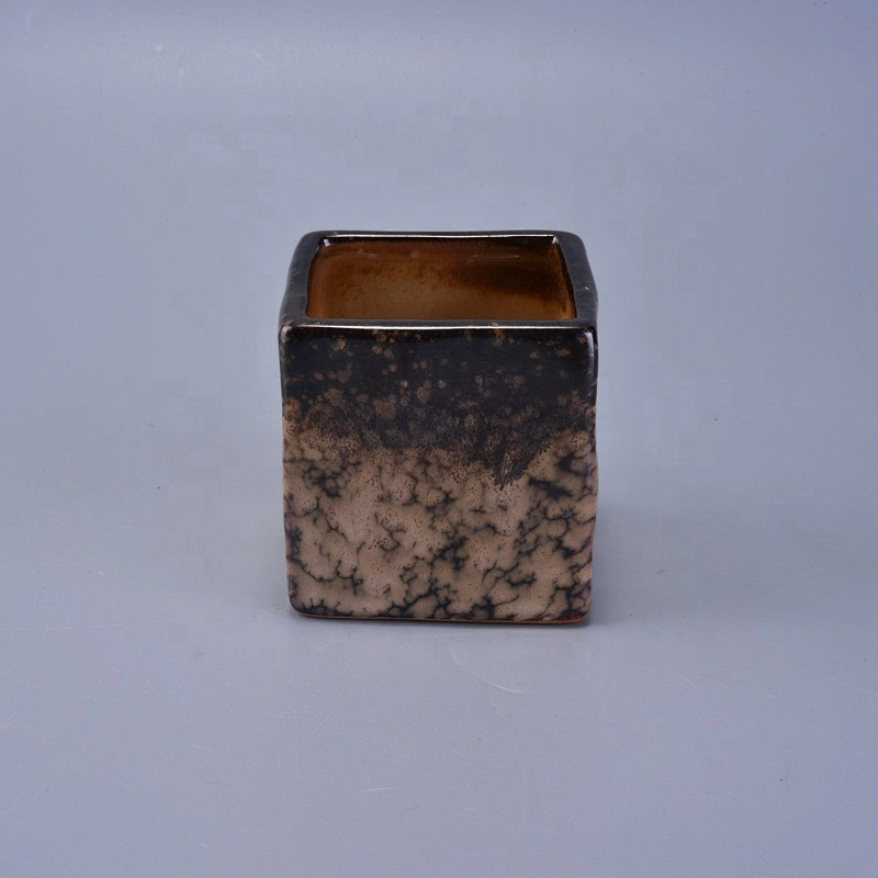 Square brown ceramic candle holder christmas