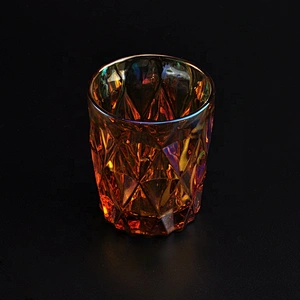Diamond champagne iridescent glass candle jars home decoration wholesale
