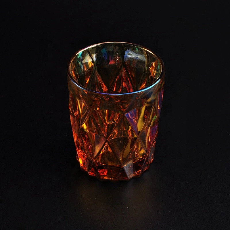Diamond champagne iridescent glass candle jars home decoration wholesale