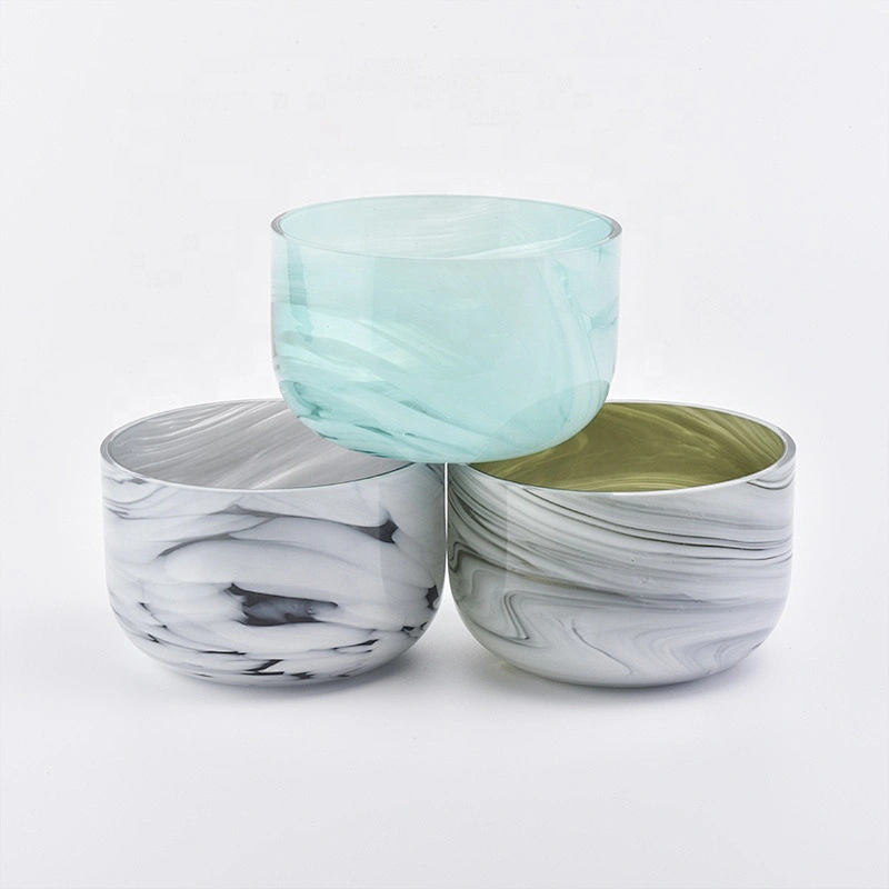Marble painted glass candle  holders  560ml multi colors home decoration