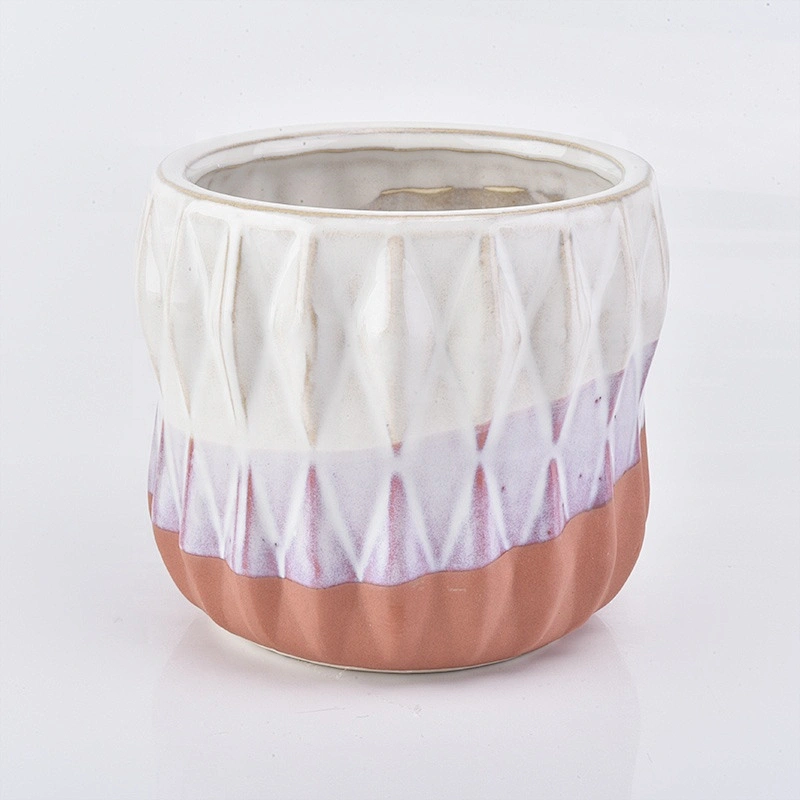 600ml Frosted ceramic candle container embossed candle holder home decor