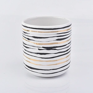 12 oz ceramic vessel for candles stripe decorative candle jar