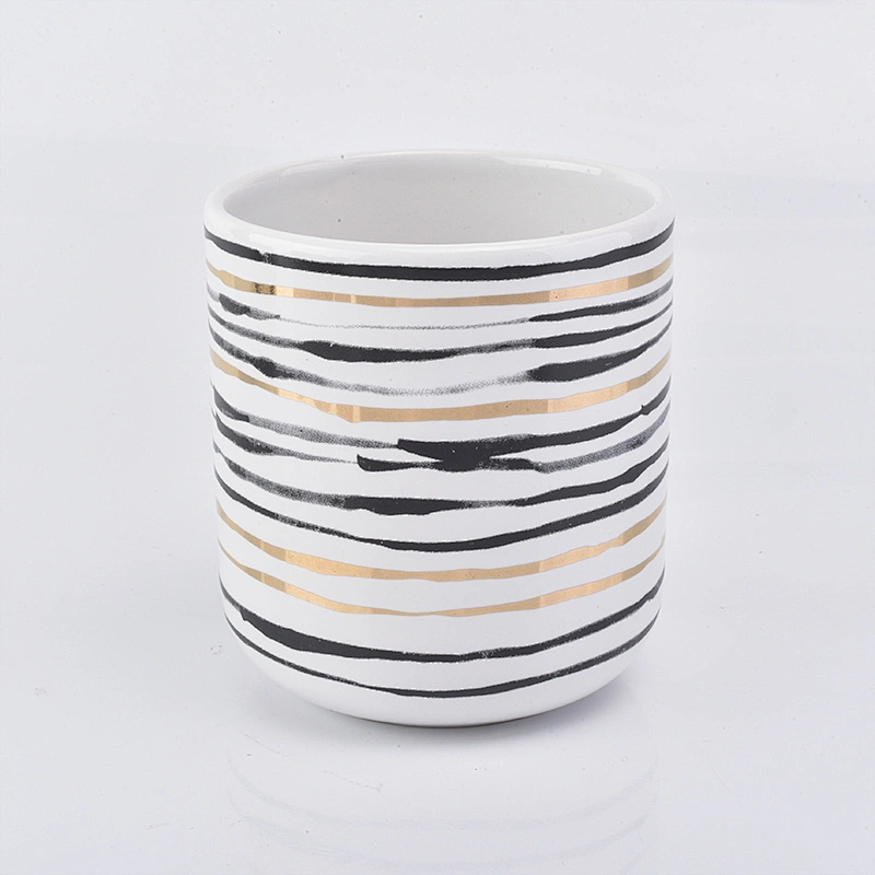 12 oz ceramic vessel for candles stripe decorative candle jar