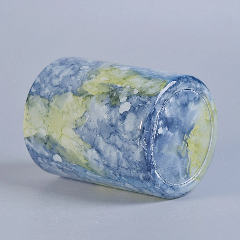 Bulk China marble cylinder empty ceramic candle jar holder