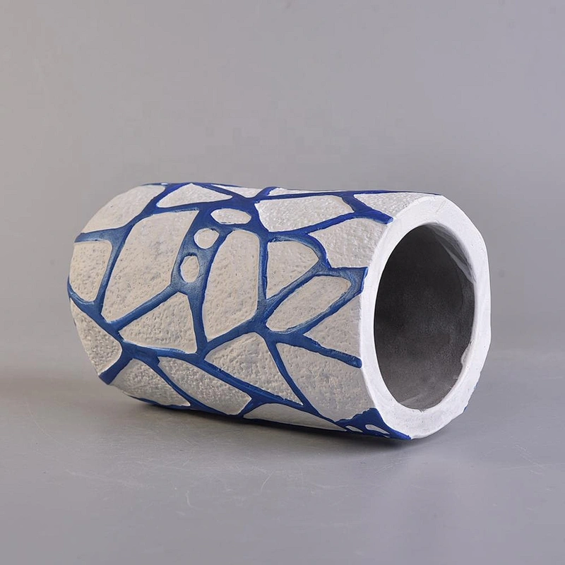 Blue Lines Pillar Concrete Candle Holder Home Decoration Pieces