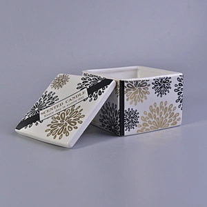New design votive square ceramic candle holder with lid