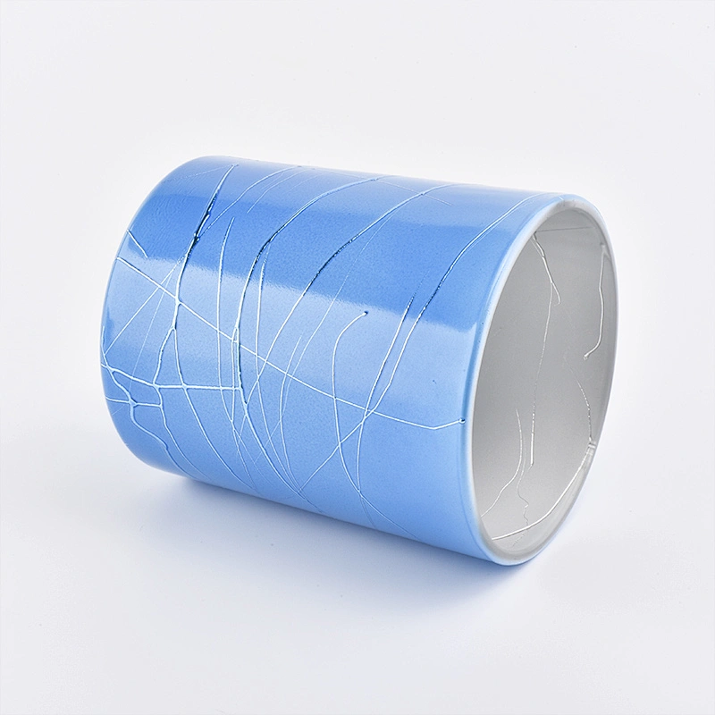 blue plating cylinder glass vessel 12 oz glass candle jar home decoration