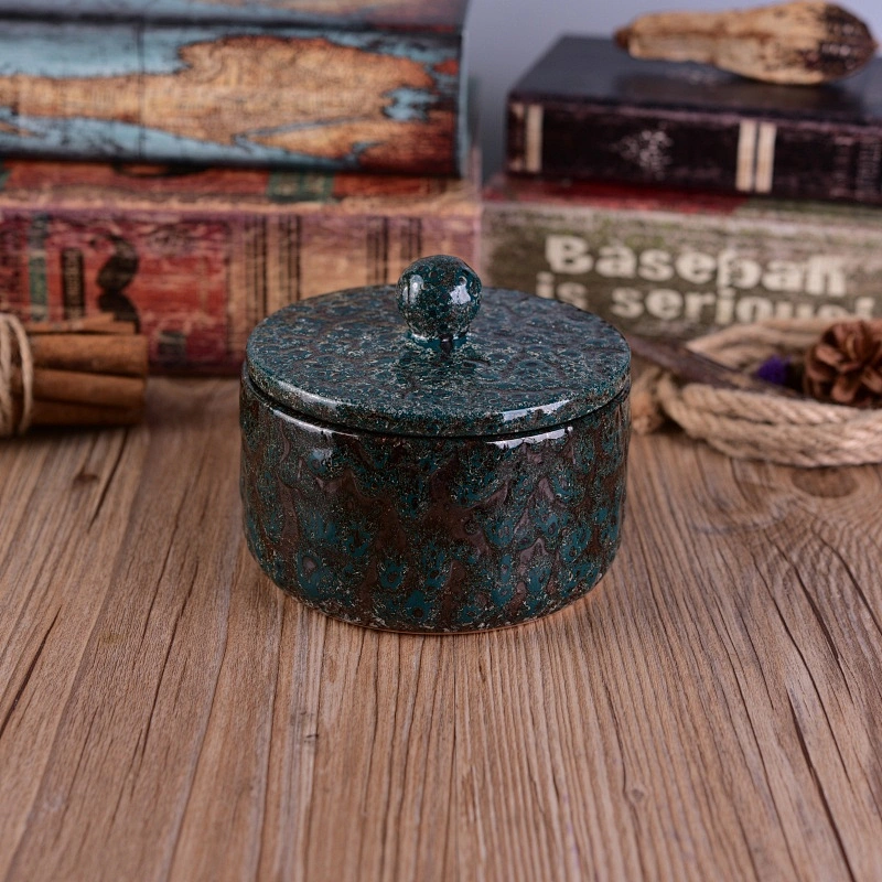 Frosted ceramic candle container round candle jar with lid home decor