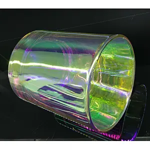 unique decor glass candle holder, iridescent glass vessel for candles