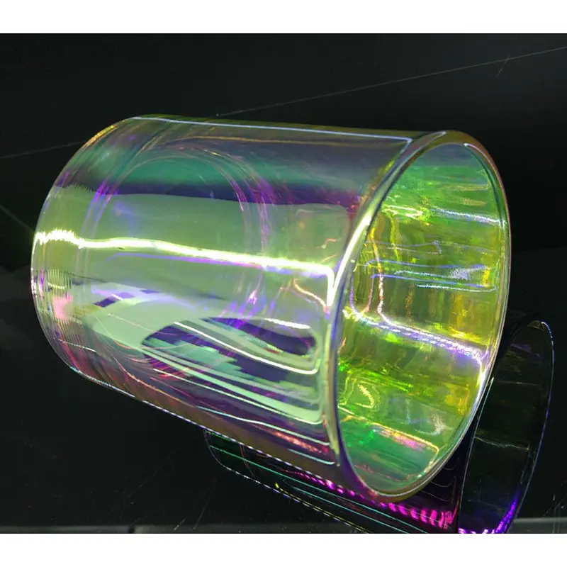 unique decor glass candle holder, iridescent glass vessel for candles