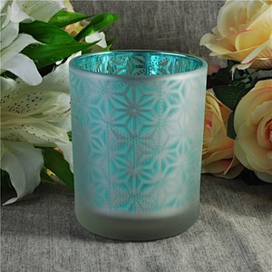 Cylinder frosted electroplated Glass candle jar for home decor