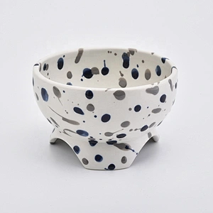 8oz Footed Ceramic Bowl Ceramic Candle Holder with Dots Home Decoration