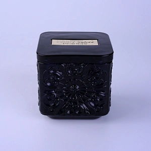 Wholesales square black crystal glass candle jar with lid