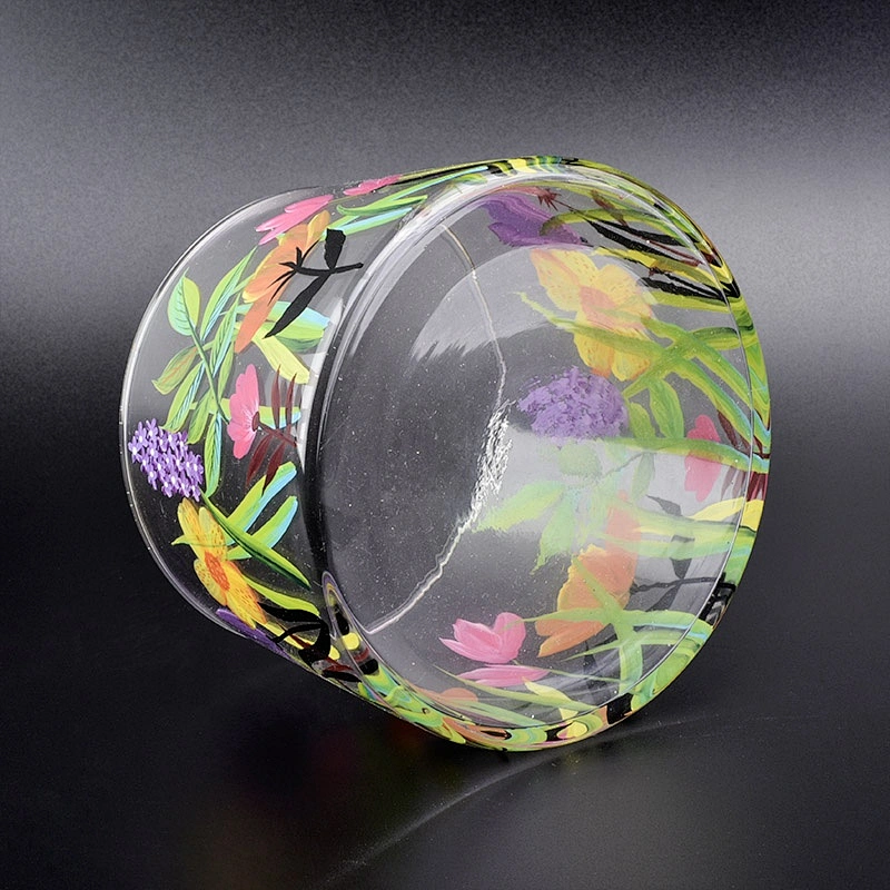 Transparent flower pattern candle vessel tea light glass candle jar vase wedding decor in bulk