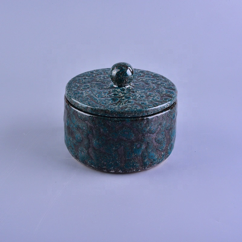 Frosted ceramic candle container round candle jar with lid home decor