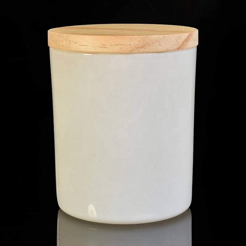 Stock white painting glass candle holder with wooden lid