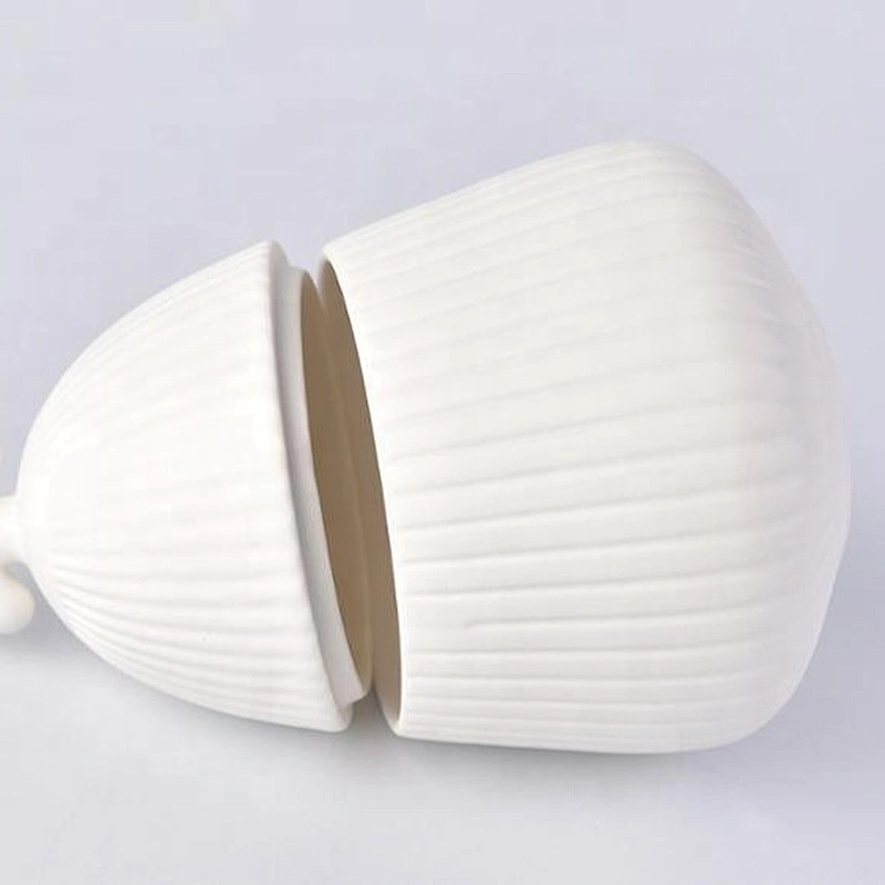 Matte White Stripes Ceramic Candle Holder with Lid Home Decoration Pieces