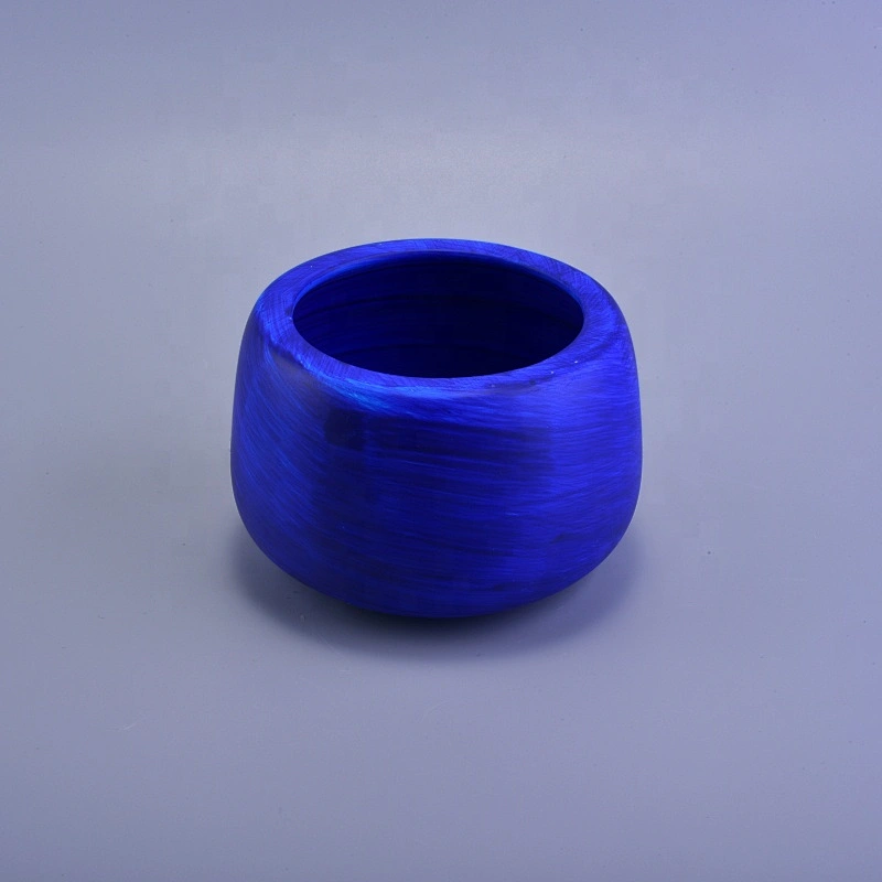 Color glaze blue ceramic candle container wholesales