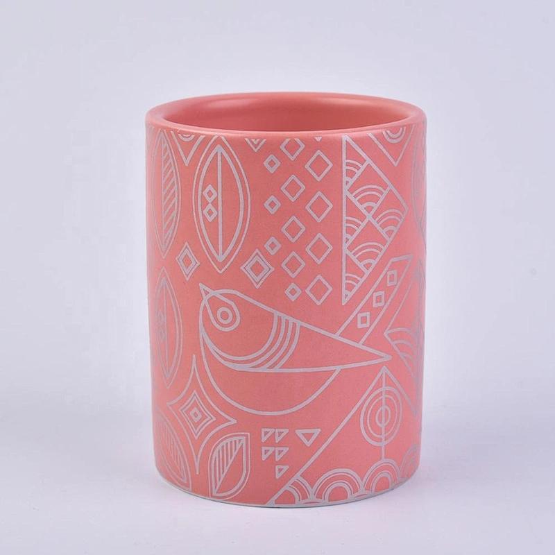 warm peach glazing ceramic candle jars with silver printing